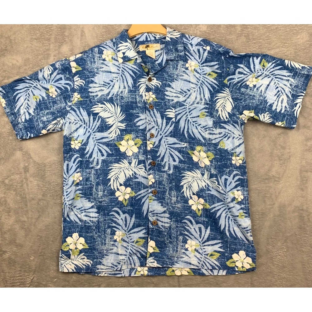 Joe Marlin Blue Floral Hawaiian Shirt Men's XL Cotton Rayon‎ Aloha Print